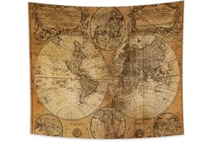 YONGFOTO 180x160cm Map Tapestry, World Map Tapestries Vintage Wanderlust Pirate Map Old Historical Atlas Earth Round Surface Wall Hanging Tapestry for Dorm Decor Sofa Bed Cover Blanket E-Lesson