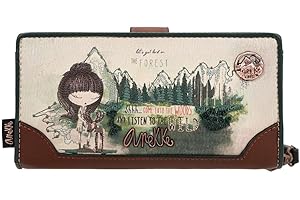 Anekke - Torebka damska - Duży portfel - Ochrona RFID - Etui ze skóry PU z zapięciem na zamek błyskawiczny i broszką - Kolekcja The Forest - Akcesoria i dodatki damskie - 18 x 10 x 2 cm, Biały,