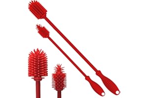 kprice® (2 PC) Flaschenbürste Silikon Set, Flaschenreiniger, Reinigungsbürste Flasche, Spülbürste Bürste Lang Kuche, Babyflaschen, Bottle Brush Baby, Bürstenreiniger Flaschen (rot)