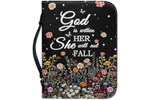 Kuiaobaty Lord Saying Floral Bible Cover for Women, Inspired God Quotes Bible Carrying Cases with Handle PU Leather Zipper Book Bag