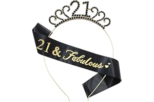 MIOSJI 21st Birthday Sash and Crystal Crown Hats Sashes for 21st Birthday Gifts for Her Party Decorations