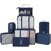 Belsmi Travel Garment Bags Set of 8 Travel Bags in Suitcase Travel Luggage Organiser Compression Bags Suitcase Organiser with Shoe Bag Style A - Navy