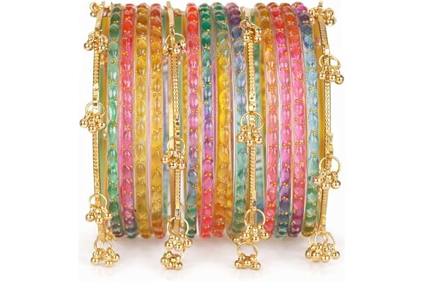 Shining Diva Fashion 16 Pcs Trendy Stylish Glass & Kashmiri Ghungroo Bangles Set for Women & Girls | Premium Latest Tradition