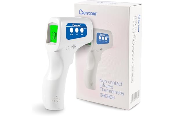 Thermomètre Frontal Adulte et Bébé, Berrcom Thermomètre Médical Infrarouge sans Contac avec Lecture Instantanée, Alarme de Fièvre, Mode Muet, Rappel de Mémoire