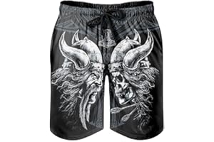 GAMOII Bañador para hombre, diseño vikingo Odin con calavera, multicolor, estampado 3D con forro de malla, pantalones cortos para correr, con bolsillos de cordón