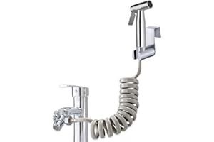 xocome Juego de ducha de mano de bidé, de acero inoxidable cepillado, con dispensador de grifo, correa de resorte de 59's y inodoro con gancho para inodoro, higiene personal y limpieza de pañales