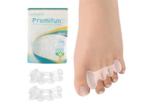 Promifun Zehenspreizer, 1 Paar weiche Gel-Zehenpolster zur Ballenkorrektur, Zehenstretcher zur Linderung von Plantarfasziitis, Krallenzehen, Fußschmerzen bei Männern und Frauen (Klar + L)