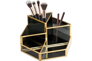 SLHEQING Organizer do makijażu Beauty Organizer, czarne szkło, pudełko na pędzle, retro, pudełko na kosmetyki, dekoracyjna taca (kolor czarny A)