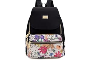 YANAIER Damen Rucksack Wasserdichte Nylon Schultaschen Leichtgewicht Reiserucksack Rucksackhandtasche Daypack für Alltag Büro Schule Shopper Weiße Tulpe