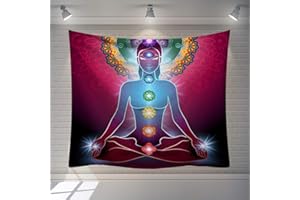 DOLLIN&DOCKIN Tapisserie Murales, Chakra 7 Indien Tapisserie Tenture Murale Bouddha Statue Art Decor Rectangulaire, Tissu D'Impression Pour Le Séjour La Chambre