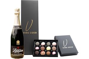 Vino Coco Lanson Champagne & Chocolate Truffles Gift Set - 750ml Bottle of Lanson Black Label Champagne and 12 Luxury Truffles - Perfect Birthday or Anniversary Present, Champagne Gifts for Her