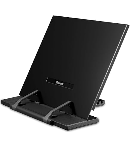 Supporto libro per la lettura, porta libro regolabile con base girevole a 360°, leggio da cucina pieghevole, supporto libro aperto di ricette con clip per pagine elastiche