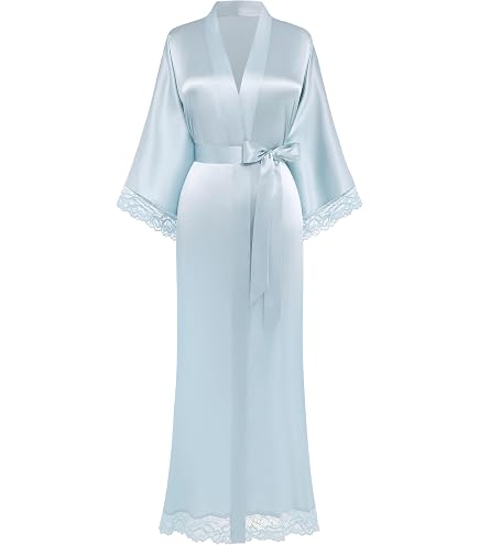 Set 6 Vestaglie Kimono Corte In Raso Con Pizzo Per Donna - Champagne E Bianco - Taglia Unica Per Matrimoni E Addii Al Nubilato