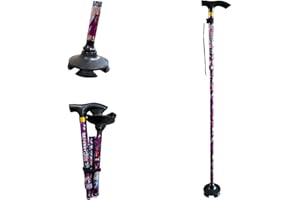 DEMERGY® Bastón Plegable para Mujer, Baston Extensible, 5 Niveles Altura Ajustable Bastón, Ligero Portátil Bastón de Viaje con Pulsera y Mango en T para Discapacidad de Edad Avanzada Base pivotante