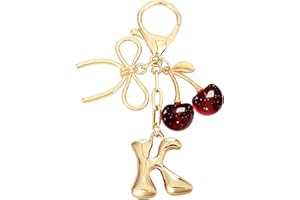 Snylcce Initial A Keychain with Bow & Cherry - Gold Letter Bag Charms for Women, Cute Purse Handbag Accessories