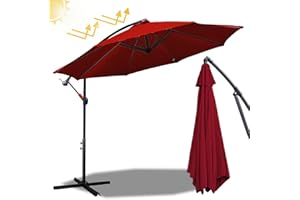 Fiqops Solarny parasol przeciwsłoneczny LED, Ø 350 cm, z korbą, aluminiowy parasol ze stojakiem, ochrona przed promieniowaniem UV, aluminium, na korbę, do ogrodu