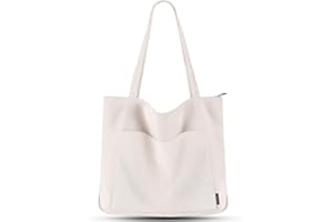 Prite Handtasche Damen Tote Bag Shopper Groß Umhängetasche Cord Beuteltasche Stofftasche für College Schule Arbeit Reisen Einkaufen (Beige)