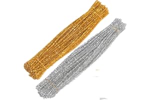 Egurs Lametta Glitzer Pfeifenreiniger 200 Stück 30cm x 6 mm Gold & Silber Chenilledraht Bunt Biegeplüsch Pfeifenputzer zum Basteln für DIY Craft Projekte und Dekorieren