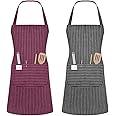 Vicloon Unisex Adjustable Bib Apron, 2 Pcs Apron with 2 Pockets Cooking Kitchen Chef Aprons, Women Men Aprons for Home Kitchen, Restaurant, Coffee house