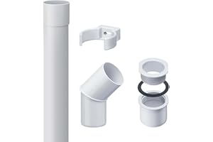 INEFA Downpipe/tubo di scarico 50mm, Set completo in plastica per casetta da giardino, accessori per ribalta per pluviali 2 m bianco