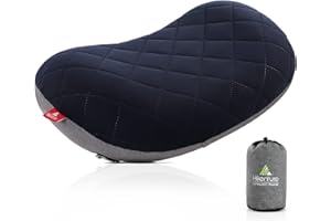 HIKENTURE Ultralight Inflatable Pillow with Removable Cover - Ergonomic Neck & Lumbar Support for Camping, Beach, Travel (Navy)