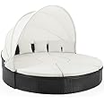 CASARIA® Poly Rattan Sun Island Ø 230cm | Foldable Canopy | Weatherproof lounger Day Bed | 7cm Thick Cushions | 3 Cushions Outdoor Garden Patio Furniture Set Black