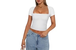 YILEEGOO Women Y2K Long Sleeve Tops Sexy Low Cut Square Neck Basic Tops Blouse Casual Slim Fit Solid Color Crop Top Tight T-Shirt