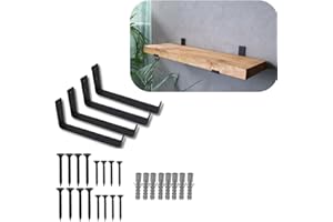 Lang Horn 4 X Heavy Duty Shelf Brackets for Shelves, Shelf Bracket for Scaffold Board Shelving - Strong Industrial Style, Made from 5mm Steel - 225x40mm (4, Black)