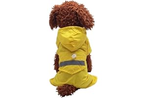 Ducomi Animal House – Impermeable Perro Talla Pequeña y Media – Capa de Lluvia para Perros con Cierre de Botones Clip y Capucha – Abrigo con Banda Reflectante de Seguridad (S, Yellow)