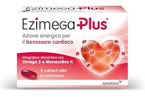 Ezimega Plus, Integratore per il Colestereolo a Base di Omega-3, Policosanoli, Resveratrolo, Acido Folico, Monacolina K, Coenzima Q10, Vitamina B6 e Vitamina B12, 20 Capsule Morbide