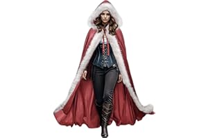 keland Wikinger Fell Umhang Samt Kapuzenumhang Mittelalter für Halloween (Rot)