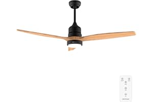Cecotec Ventilateur De Plafond avec Lumière EnergySilence Aero 5275 Black&Lightwood.40 W, Diamètre 132 cm, 3 Pales et 6 Vitesses, LED 18 W, Télécommande et Minuterie, Mode Été/Hiver