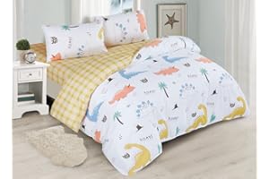 BESCH Juego de Funda Nordica 100% Microfibra de Poliester Suave 4 Piezas - Juego de Funda Edredónes 220x240cm y con 2 Funda de Almohada 50x75cm (Dino)