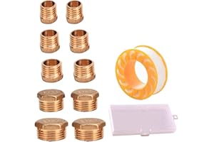 SVOCK 10 sztuk mosiężne zaślepki do węży sześciokątnych, 1/8 1/4 3/8 1/2 3/4 męski korek z uszczelką, mosiężna nasadka 3/4 1/2, mosiężna nasadka sześciokątna z pudełkiem do przechowywania