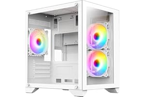 iONZ Mini Dual Dynamic PC Gaming Case, M/ATX Mid Tower | Tempered Glass | White - with 3 x 120mm ARGB Fans