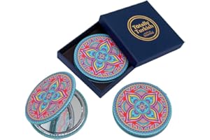 Totally Turkish Metal Compact Mirror – Small Folding Round Mirror With Magnetic Close – 1x & 2x Magnification – For Handbags, Make-Up, Travel & Commutes – Bright & Funky Geometric Pattern (Girandola)