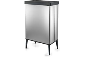 Curver - Poubelle Verto haute capacité de 54 L, couvercle poussoir, design élégant, assemblage facile, recyclable, argent perlé