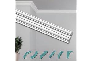 HEXIMO Molduras de Techo Modernas XPS Poliestireno Blanco, 2 Metros Cornisas Poliestireno Molduras Decorativas Molduras de Esquina (20 metros ZG28)