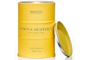 M&SENSE Candele profumate al limone e pompelmo, candele naturali di soia altamente profumate agli agrumi di limone per il bagno, candele profumate per l'eliminazione degli odori per la casa