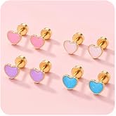 JeweBella 4 Pairs Children's Hypoallergenic Surgical Steel Silver/Gold Earrings Heart Multi-Coloured Small Cartilage Tragus P