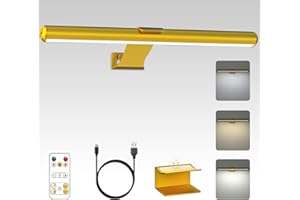 Starxing Lampada per quadri wireless ricaricabile, 2 in 1 luce per pittura con telecomando, 300LM batteria Luci da esposizione dimmer, 3 modalità luce da parete magnetica per opere darte (Gold-30cm)