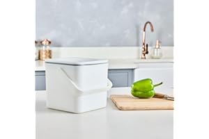 Minky Homecare Kitchen Compost Bin – Countertop Food Waste Caddy with Easy Wipe Clean Interior – Made in The UK - 3.5L (0.9 gal.) (White)