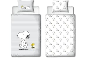 Character World Peanuts Snoopy - Funda de edredón Individual con Licencia Oficial | Diseño Reversible de Dos Caras con Funda de Almohada a Juego, polialgodón, Gris