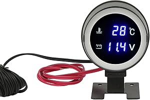 ARAMOX Indicatore della Temperatura dell'Acqua Rotondo, Indicatore della Temperatura dell'Acqua Digitale Rotondo Voltmetro LED DC 9V-36V con Luce Blu per Auto Moto ATV