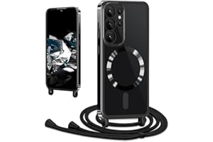 CaseLover Magnetische Handyband für Samsung Galaxy S25 Ultra 5G Hülle mit Band, Klare Silikon Necklace Handyhülle mit Kordel zum Umhängen Stossfest mit Kameraschutz Bumper Schutzhülle Case, Schwarz