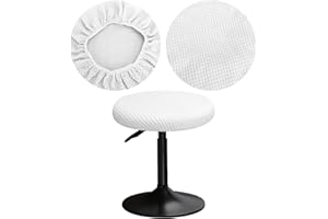 YINGAYOU Hockerbezug Rund 30-40 cm Bezug Barhocker Rund mit Plüsch Quadrate Luxuriöser Stoff Waschbar Dehnbar Wunderschöne Farbe für Runde und Eckige Hocker (1, Weiß)