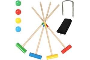 Fiqops Krocket Spiel 2-4 Spieler Croquet Set Krocketspiel mit Tasche Kinder Erwachsene Holzspielzeug Outdoor Familie Gartenspiel Geschicklichkeitsspiel
