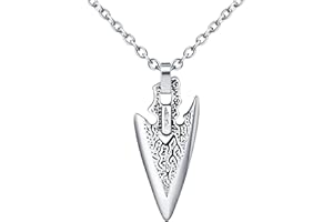 INFINIONLY Fashion Men Arrow Necklaces Pendants Vintage Flower Pattern Stainless Steel Pendant with 55cm Chain Creative Necklets Novelty Jewelry