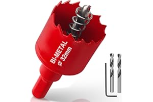 Yeepeo Sierras de Corona 32mm, M42 HSS Bi-Metal Corona Taladro con Adaptador Hexagonal y Taladro, Corona Metal para Pladur Madera Plástico, 1 pieza Rojo