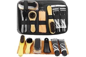 VERGILSON Shoe Polish Kit Cleaning Shine Care Barrel Set Travel Shoe Shine Brush kit Black & Neutral Shoe Shine Polish Cleaning Brushes Sets With Bristle Wooden Applicator Shoehorn Cloth 8 Piece
